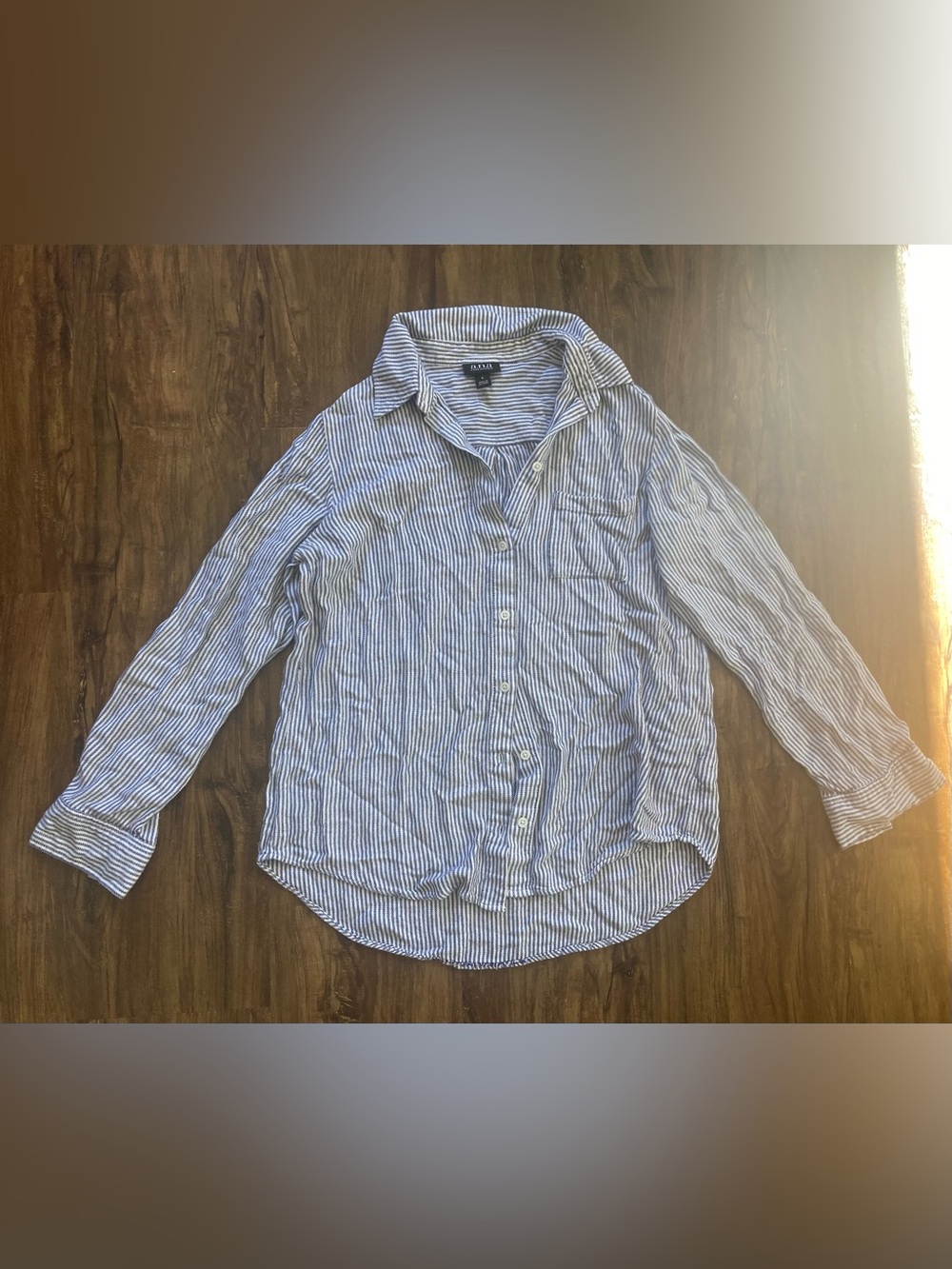 a.n.a Blue and White Striped Button-Down Shirt